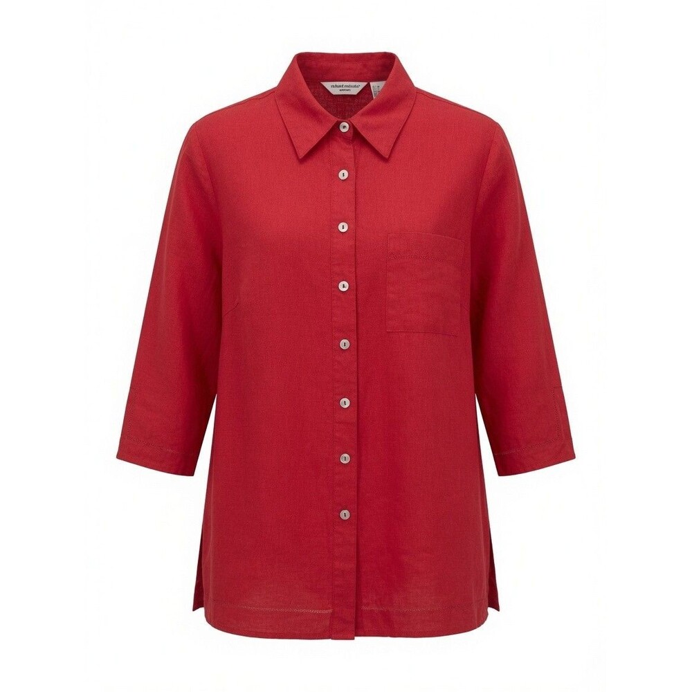 Richard Malcolm Irish Linen Tunic Blouse Plus Sz 1X Red Split Back Hem Resort EU